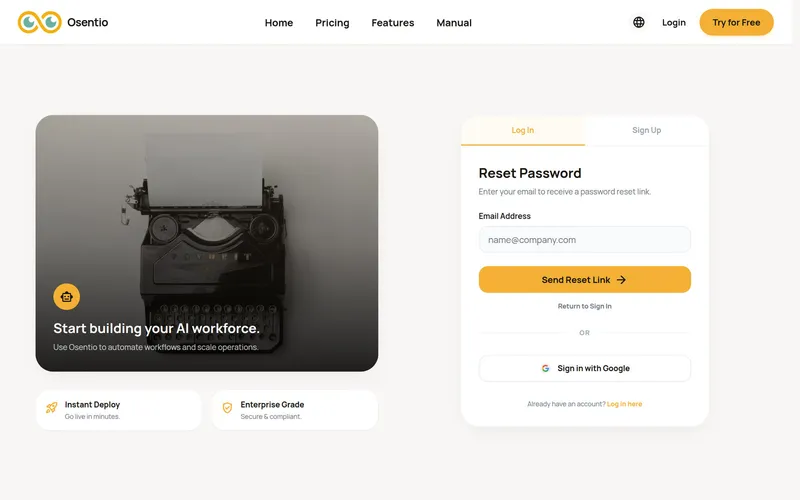 Reset password page
