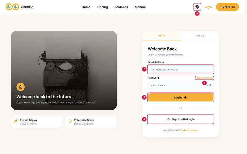 Login page