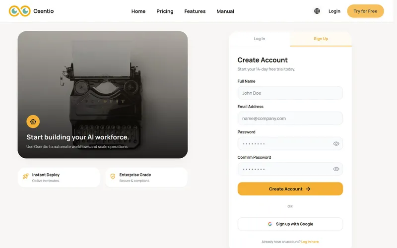 Sign up page