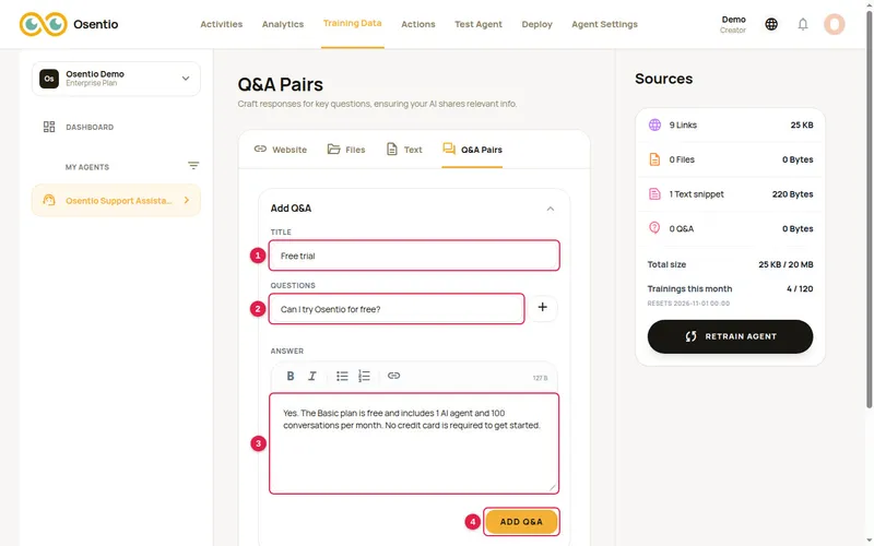 Adding a Q&A pair